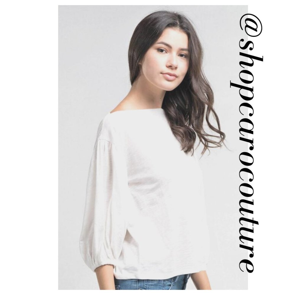 Balloon Sleeve  Boat-neck Top - Picture 6 of 7